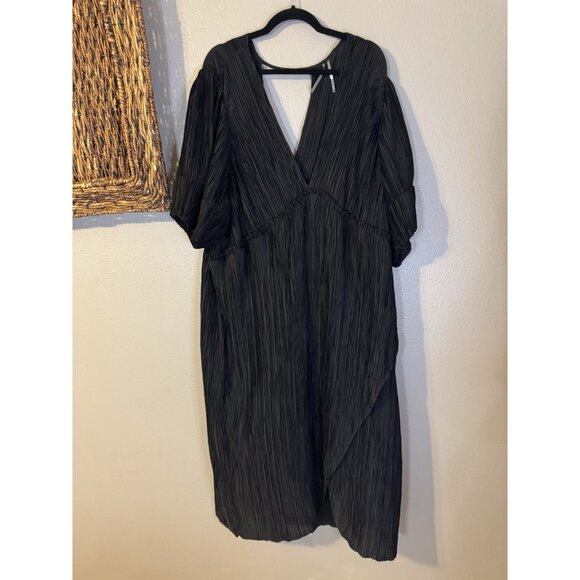 By Anthropologie Midi Dress 3X Black Short Sleeve Stretch Washable NEW - Picture 8 of 10
